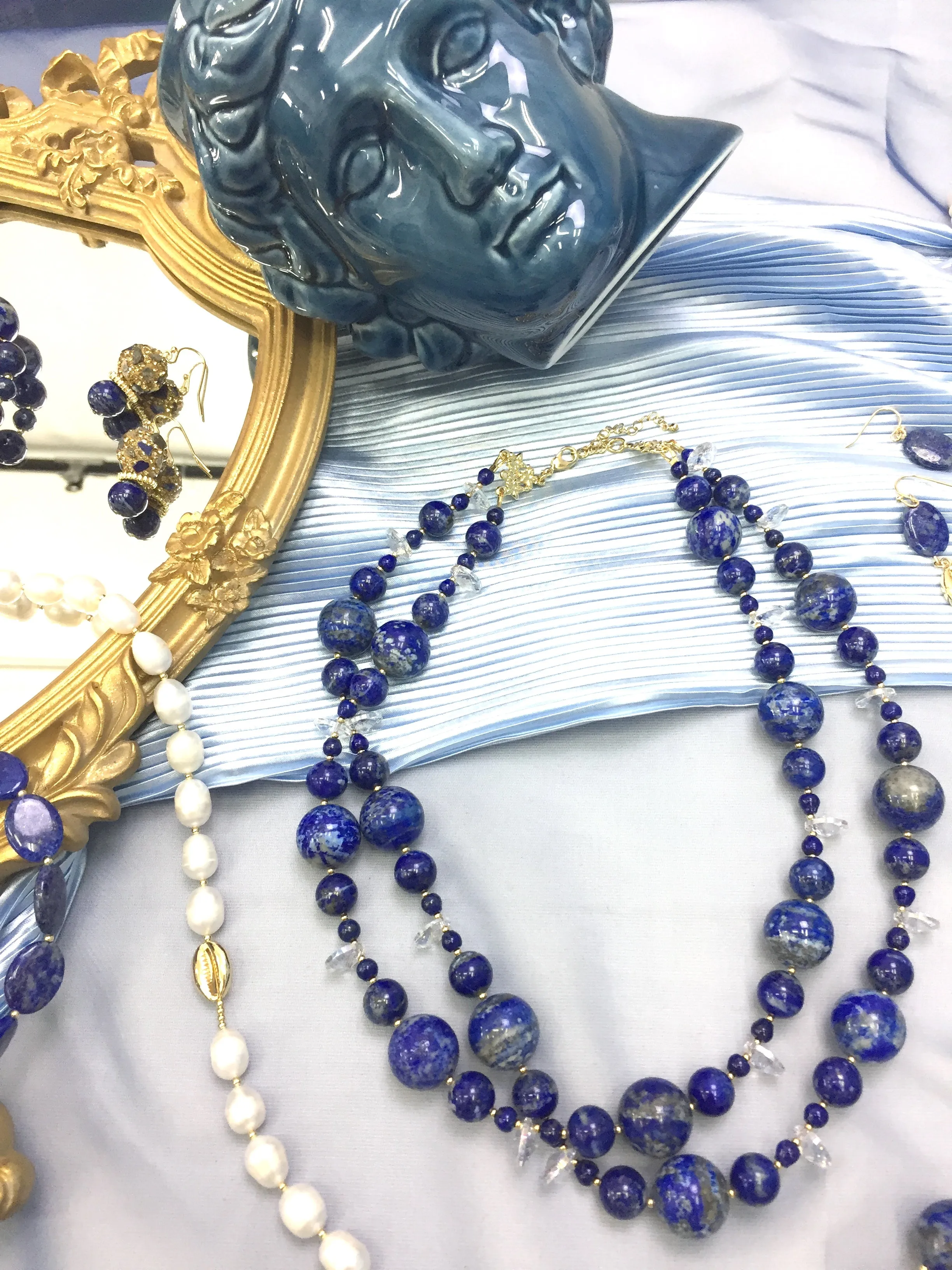 Nugget Lapis Double Strands Necklace DN207