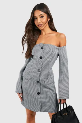 Off The Shoulder Button Down Flannel Blazer Dress