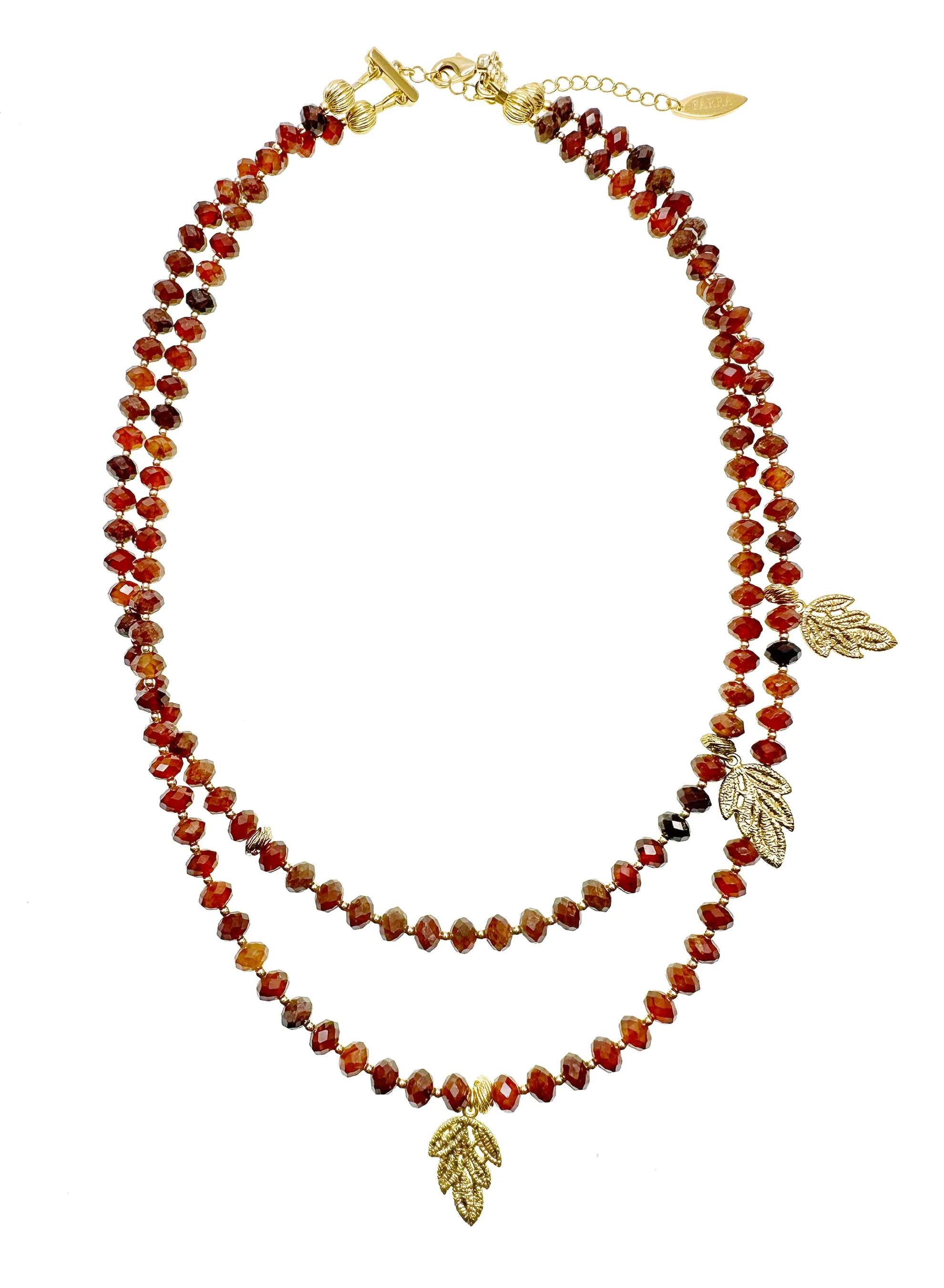 Orange Garnet With Leaves Charms Double Strands Necklace KN033