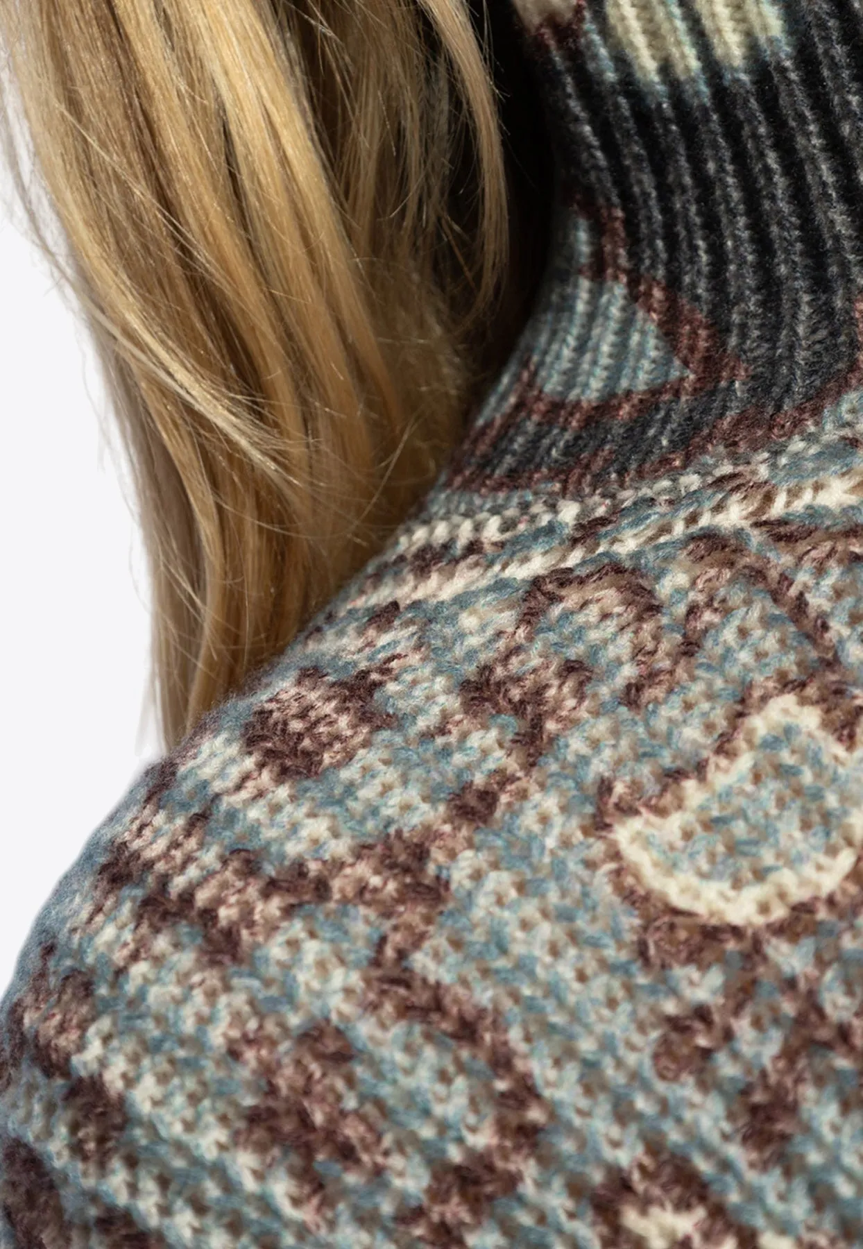 Paisley Print Turtleneck Wool Sweater