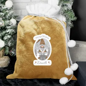 Personalised Gonk Luxury Pom Pom Gold Sack