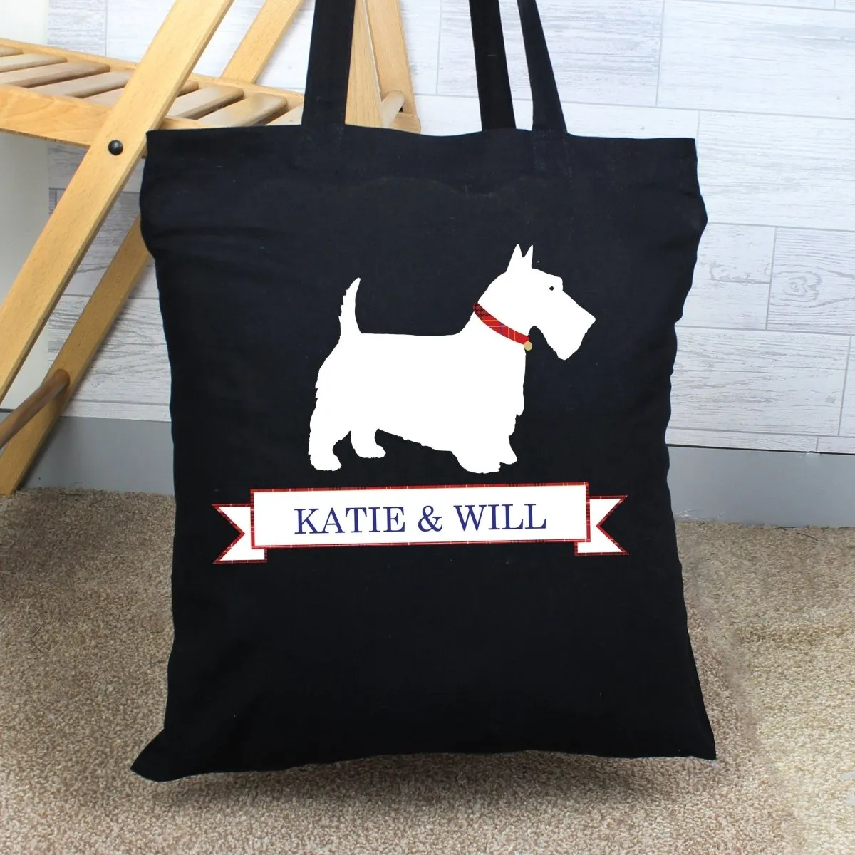 Personalised Scottie Dog Black Cotton Bag