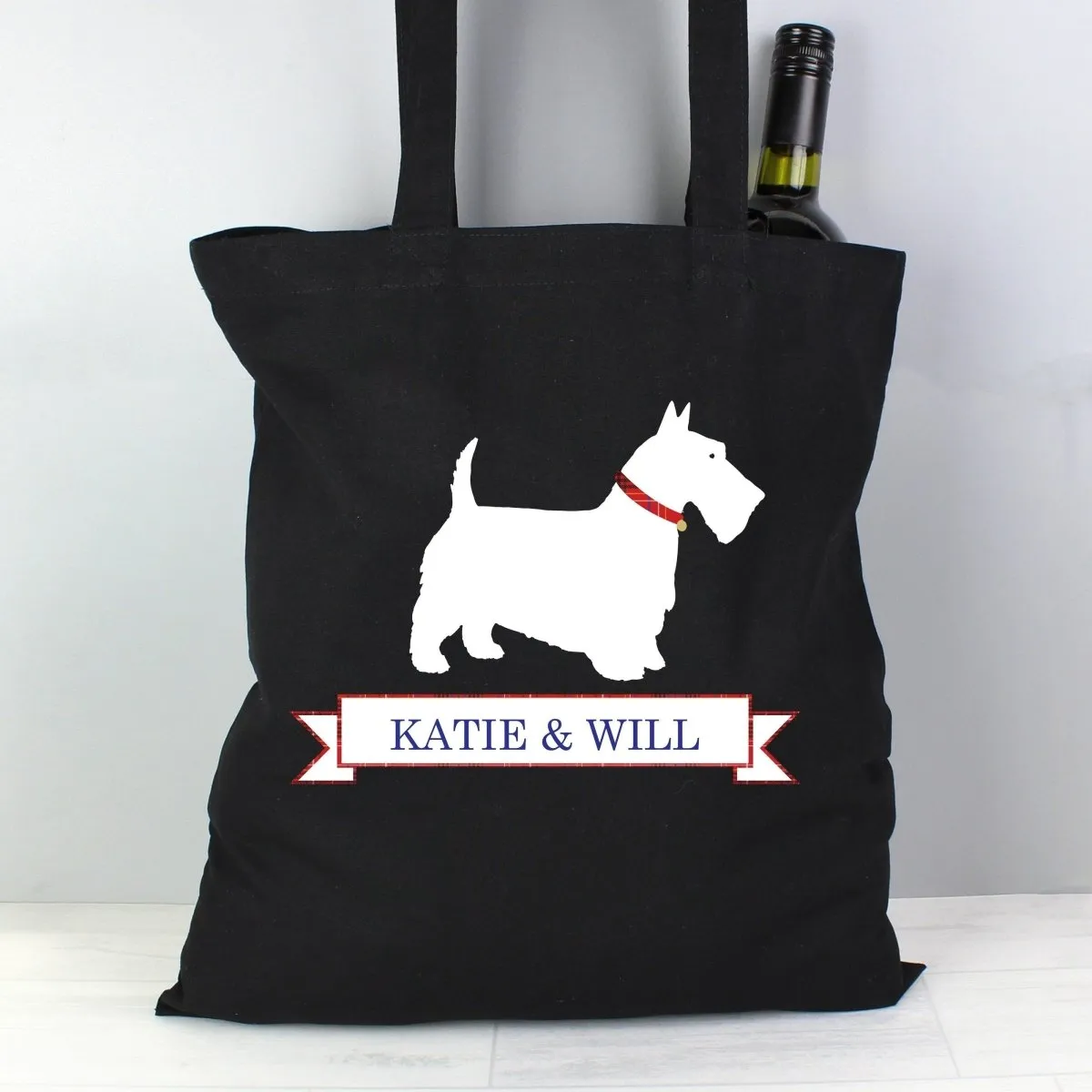 Personalised Scottie Dog Black Cotton Bag