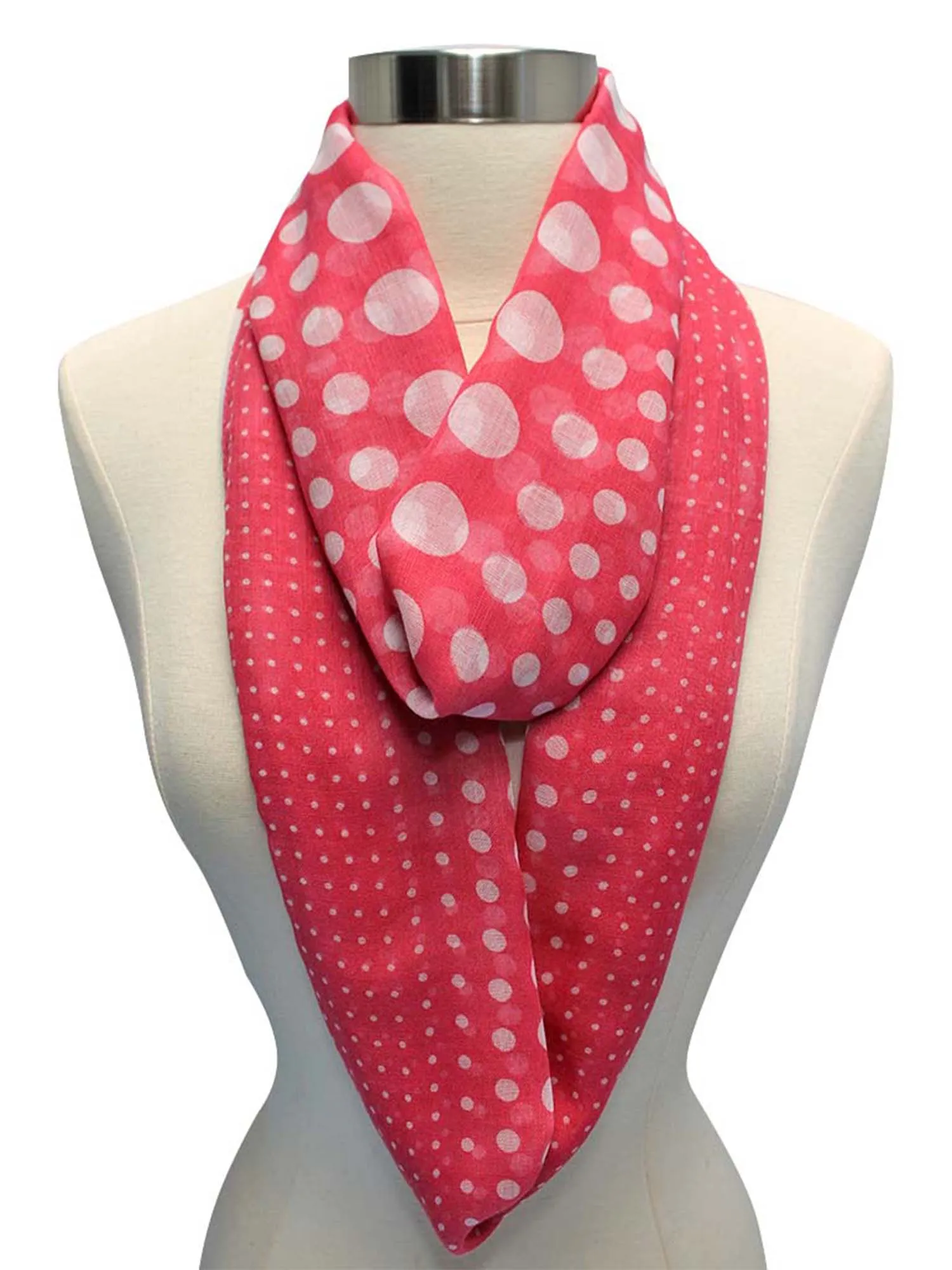 Pink & White Polka Dot Eternity Infinity Scarf