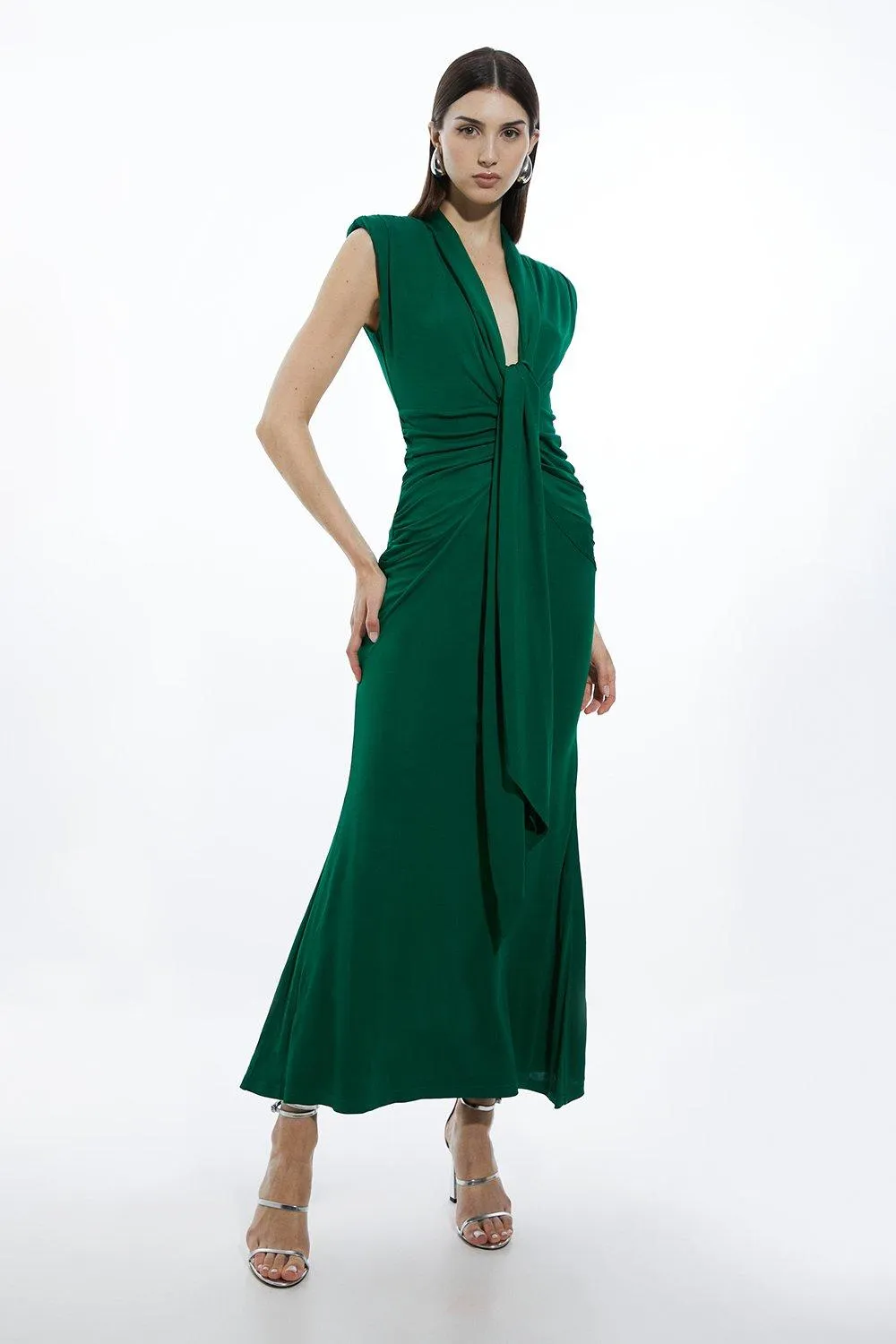 Plunge Ruched Twist Jersey Maxi Dress | Karen Millen