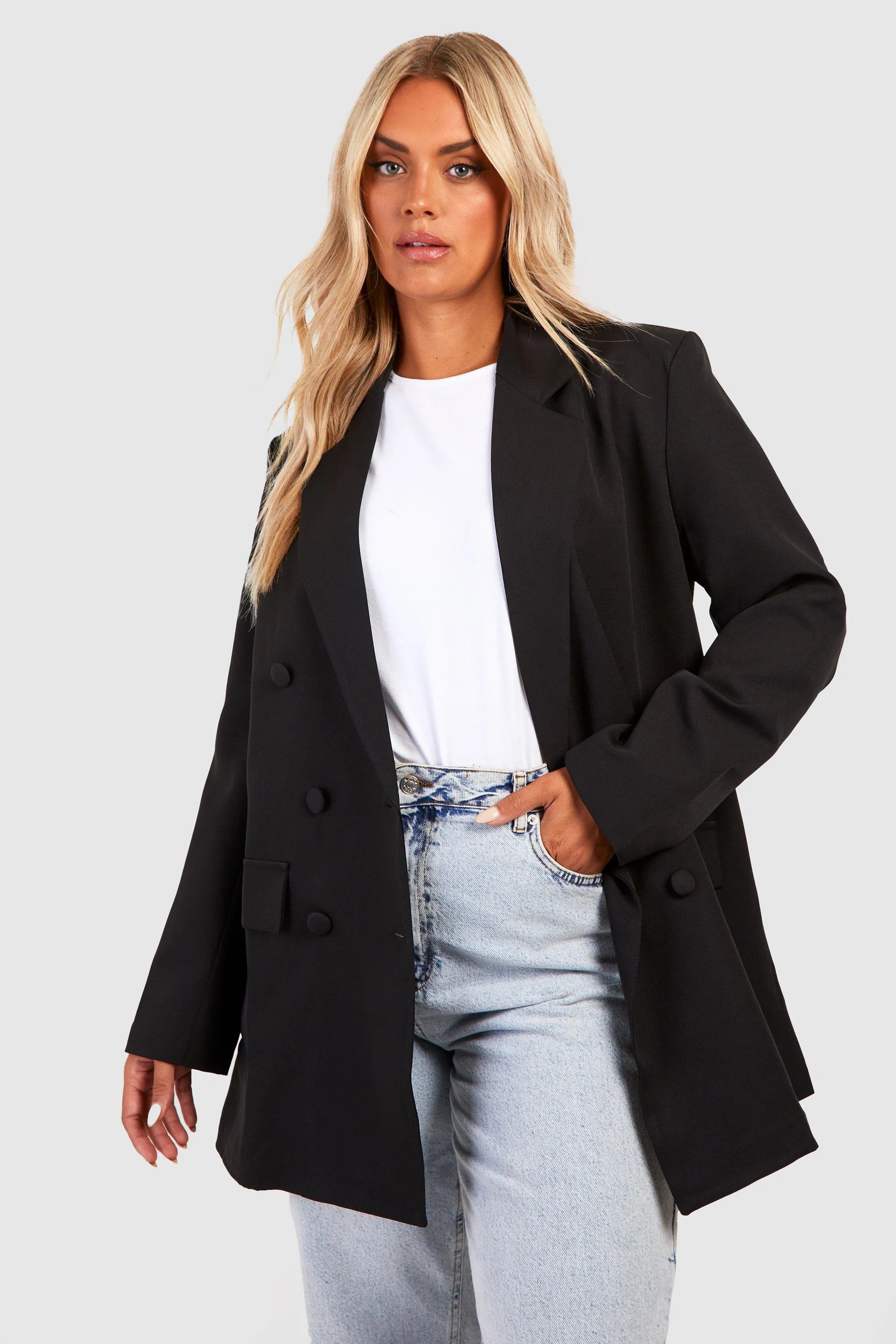 Plus Woven Oversized Longline Blazer