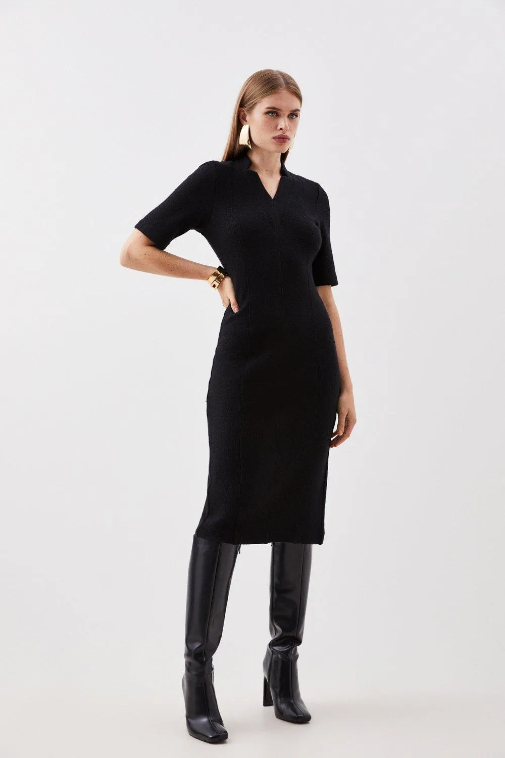 Premium 100% Washed Wool Knit Midi Dress | Karen Millen