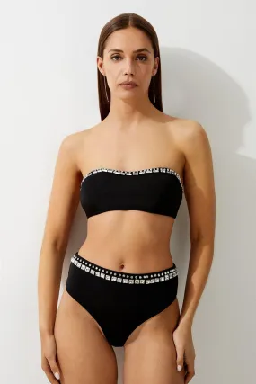 Premium Embellished High Waist Bikini Bottoms | Karen Millen