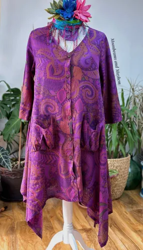 PURPLE  COTTON SMOCK DRESS / TUNIC SIZE L / XL