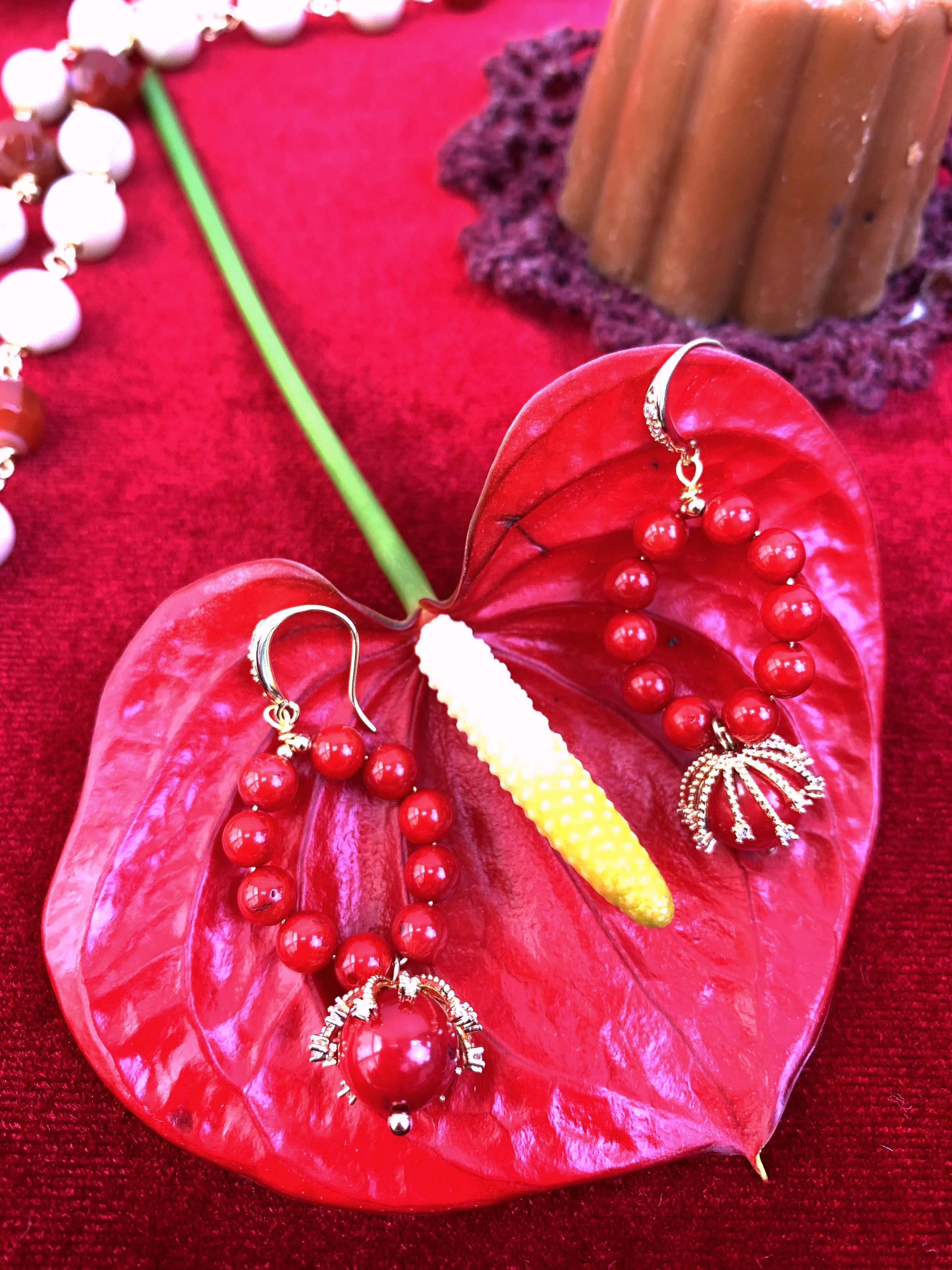 Red Coral Artistic Dangle Earrings HE019