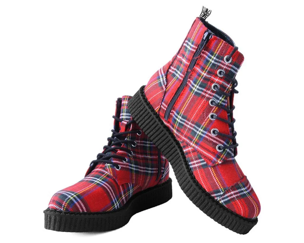 Red Plaid Pointed Lace Up Boot