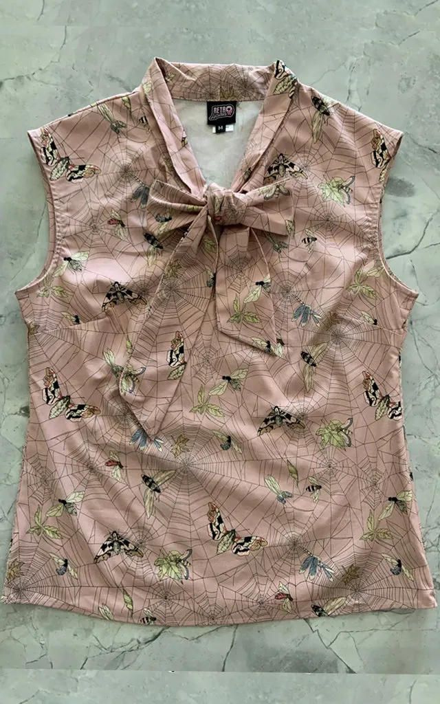 Retrolicious Bow Top in Pink Moth Print - XL left only