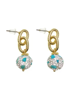 Rhinestone Bordered Turquoise Chain Earrings GE024