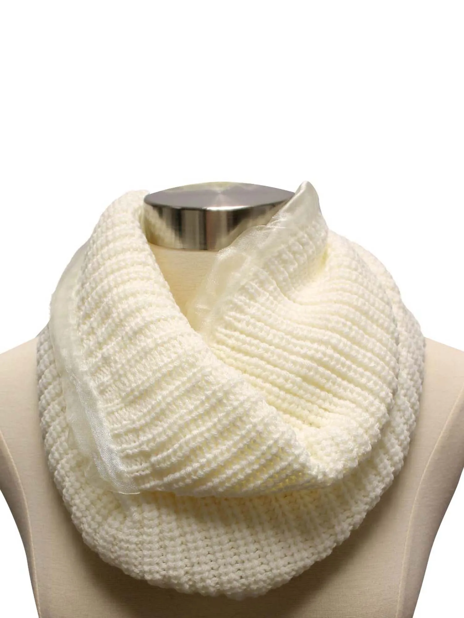 Ribbed Knit Circle Infinity Scarf With Chiffon