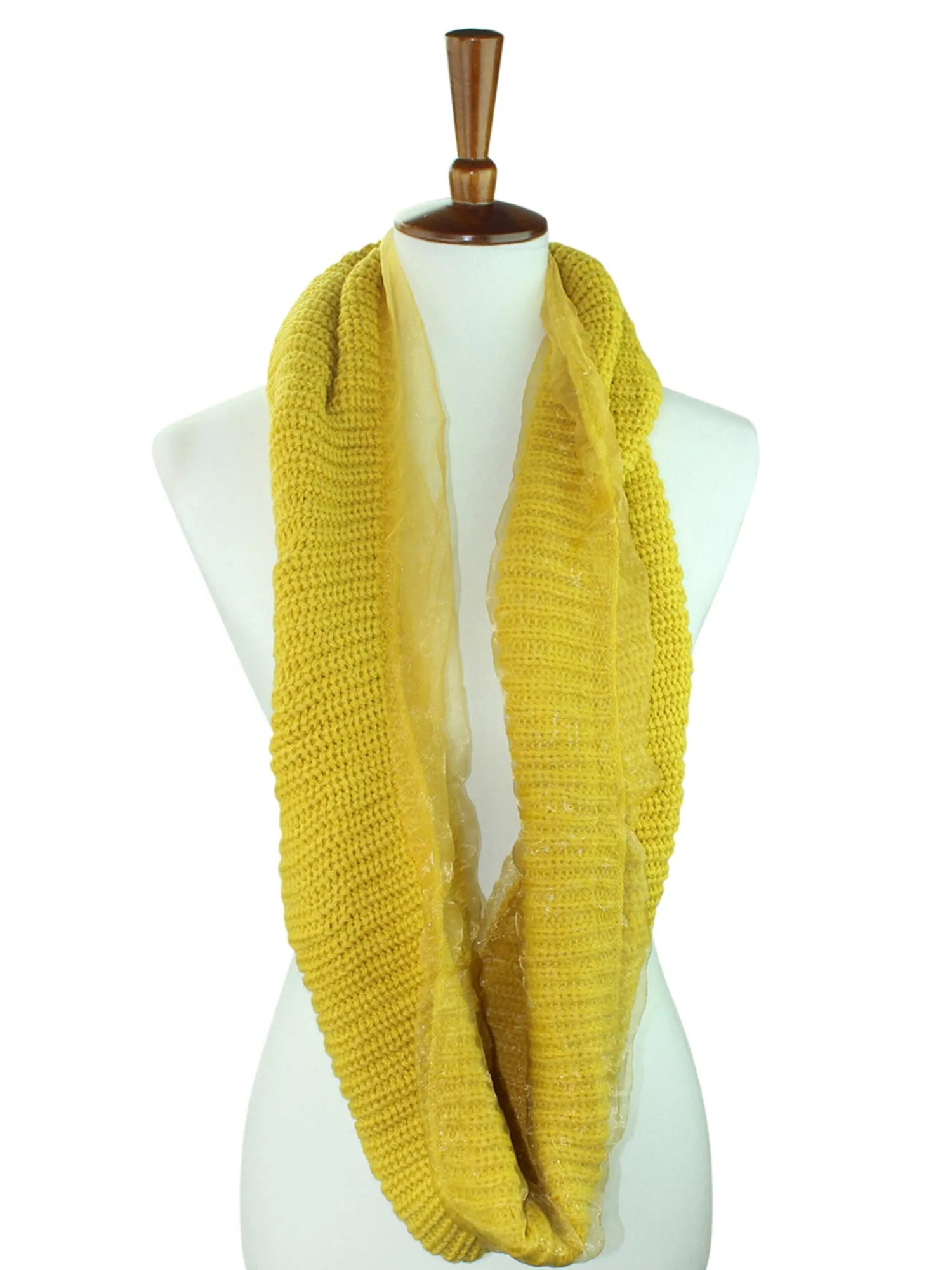 Ribbed Knit Circle Infinity Scarf With Chiffon