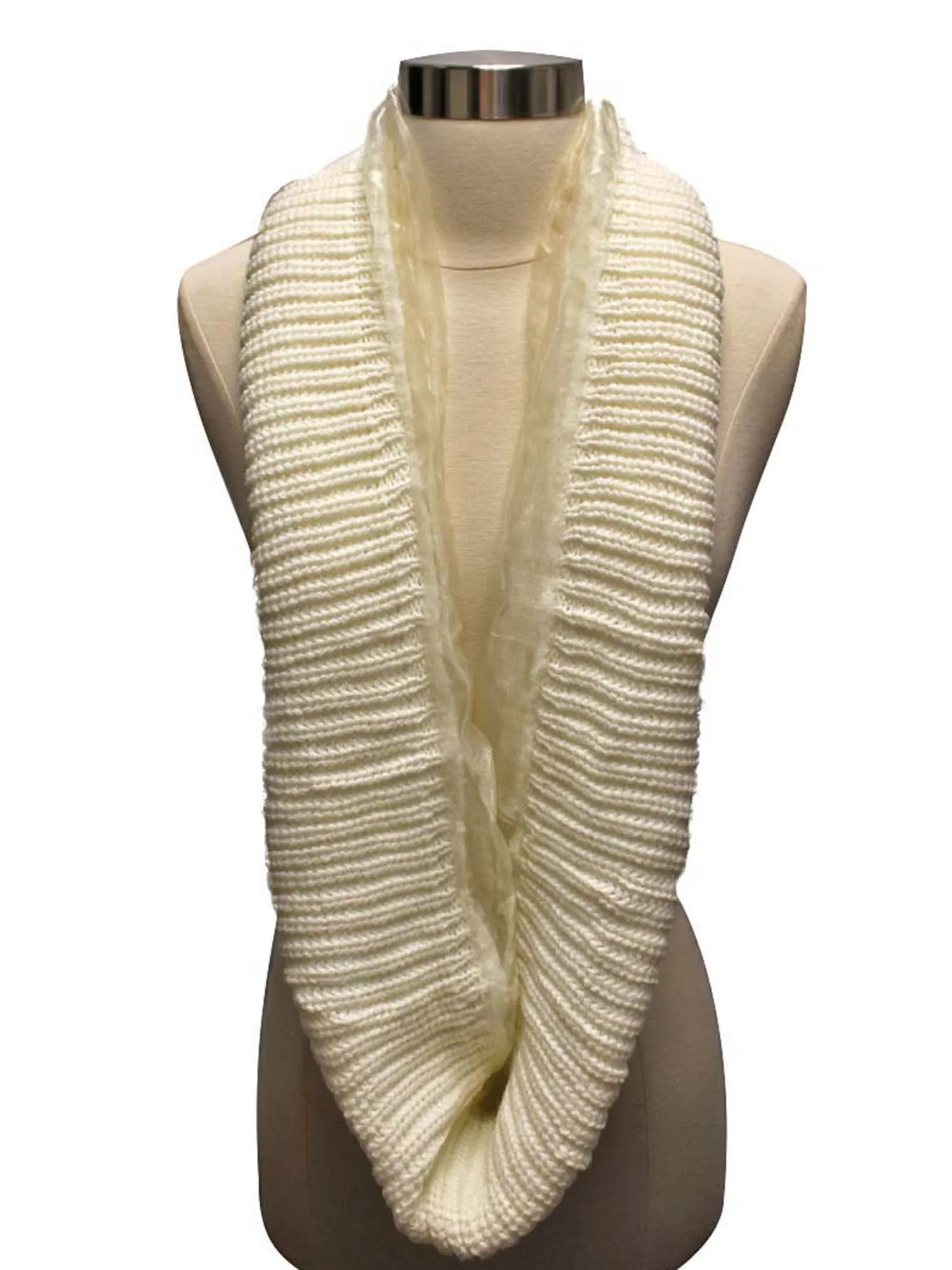 Ribbed Knit Circle Infinity Scarf With Chiffon