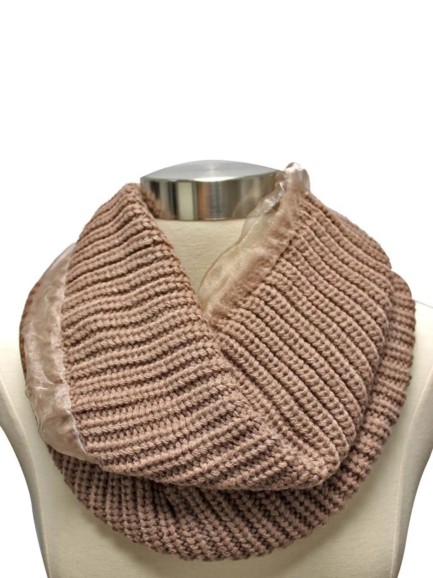 Ribbed Knit Circle Infinity Scarf With Chiffon