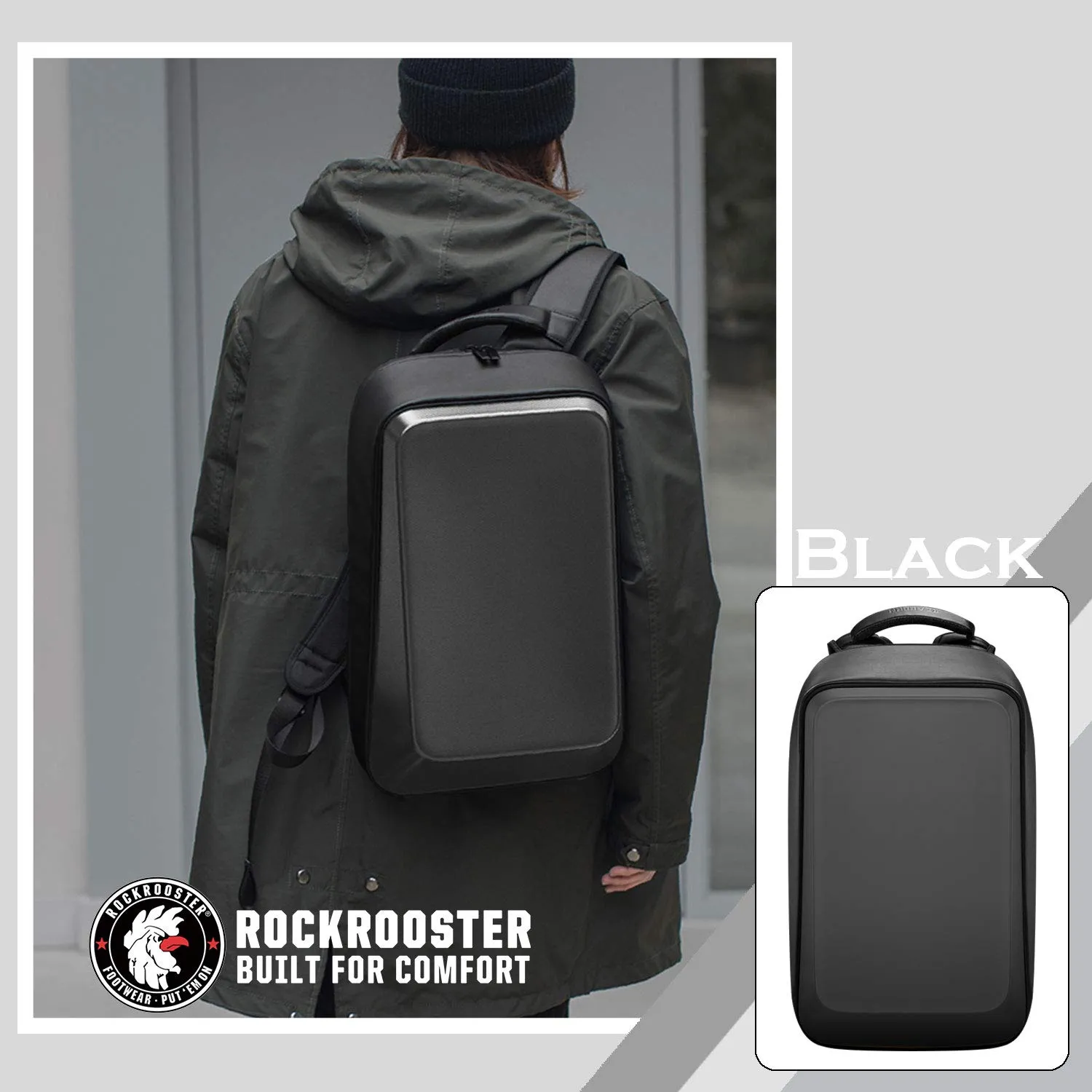 ROCKROOSTER CUBE Backpack Square School Shaping Bag Macbook Computer Bag for Men and Women -C1