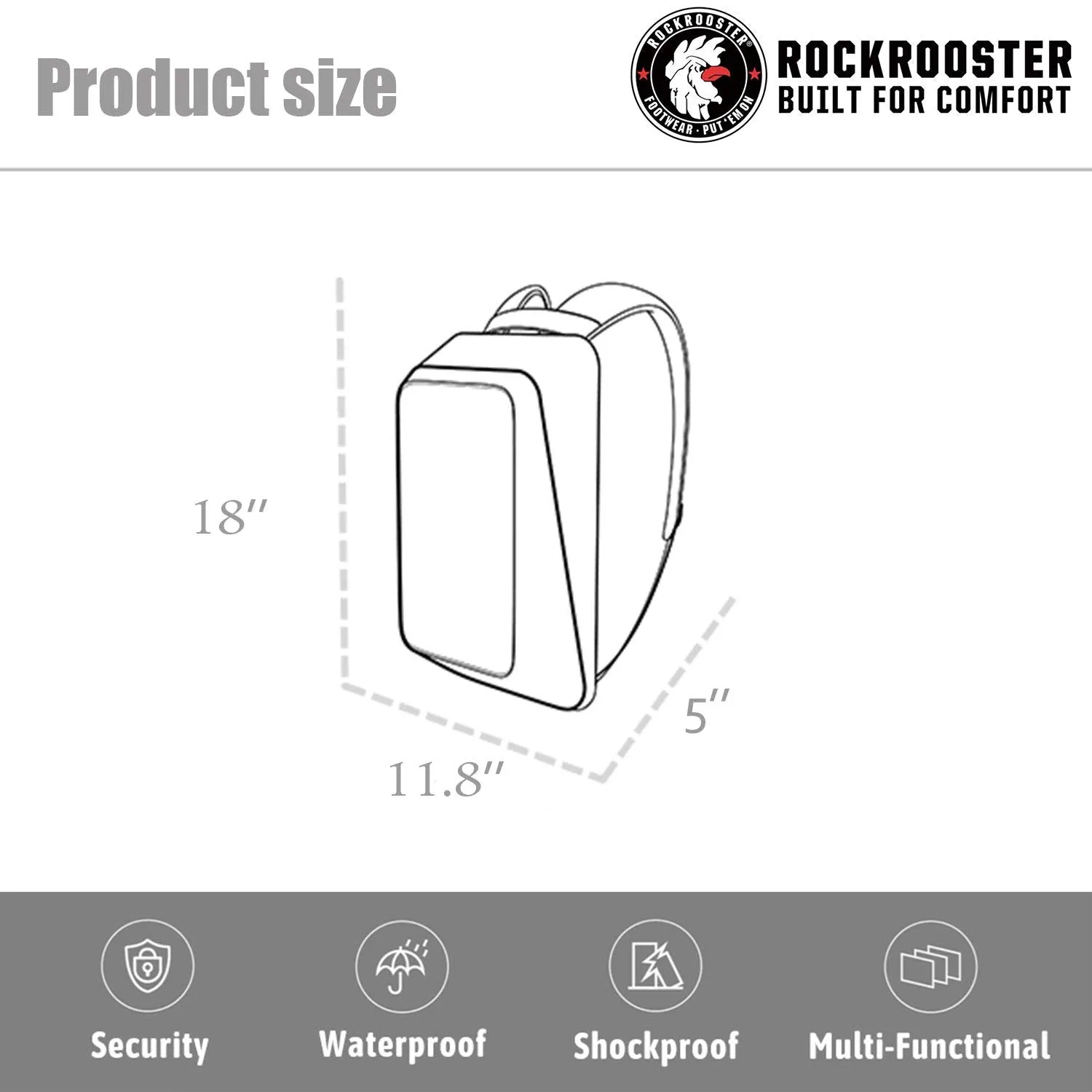 ROCKROOSTER CUBE Backpack Square School Shaping Bag Macbook Computer Bag for Men and Women -C1