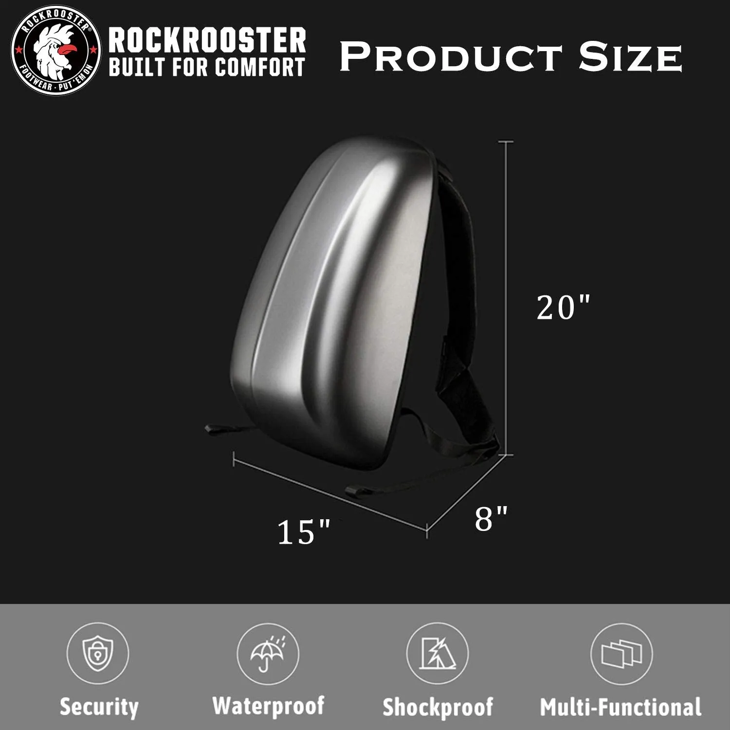 ROCKROOSTER Streamlined Backpack Helmet Cycling Bag, Apus, Computer Bag, Motorcycle Backpack, Anti Theft, Waterproof, Hard Shell