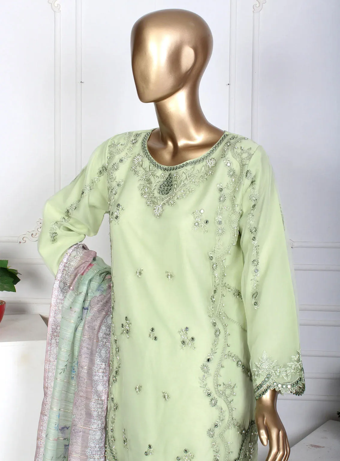 Romosh Fancy Embroidered Organza 3 Piece Stitched Suit - RNPC24FE RO-71 PISTACHIO PERFECTION