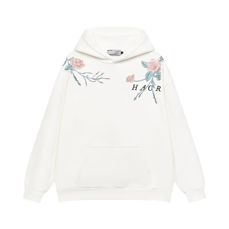 Rose Brenches Embroidered Logo Hoodie