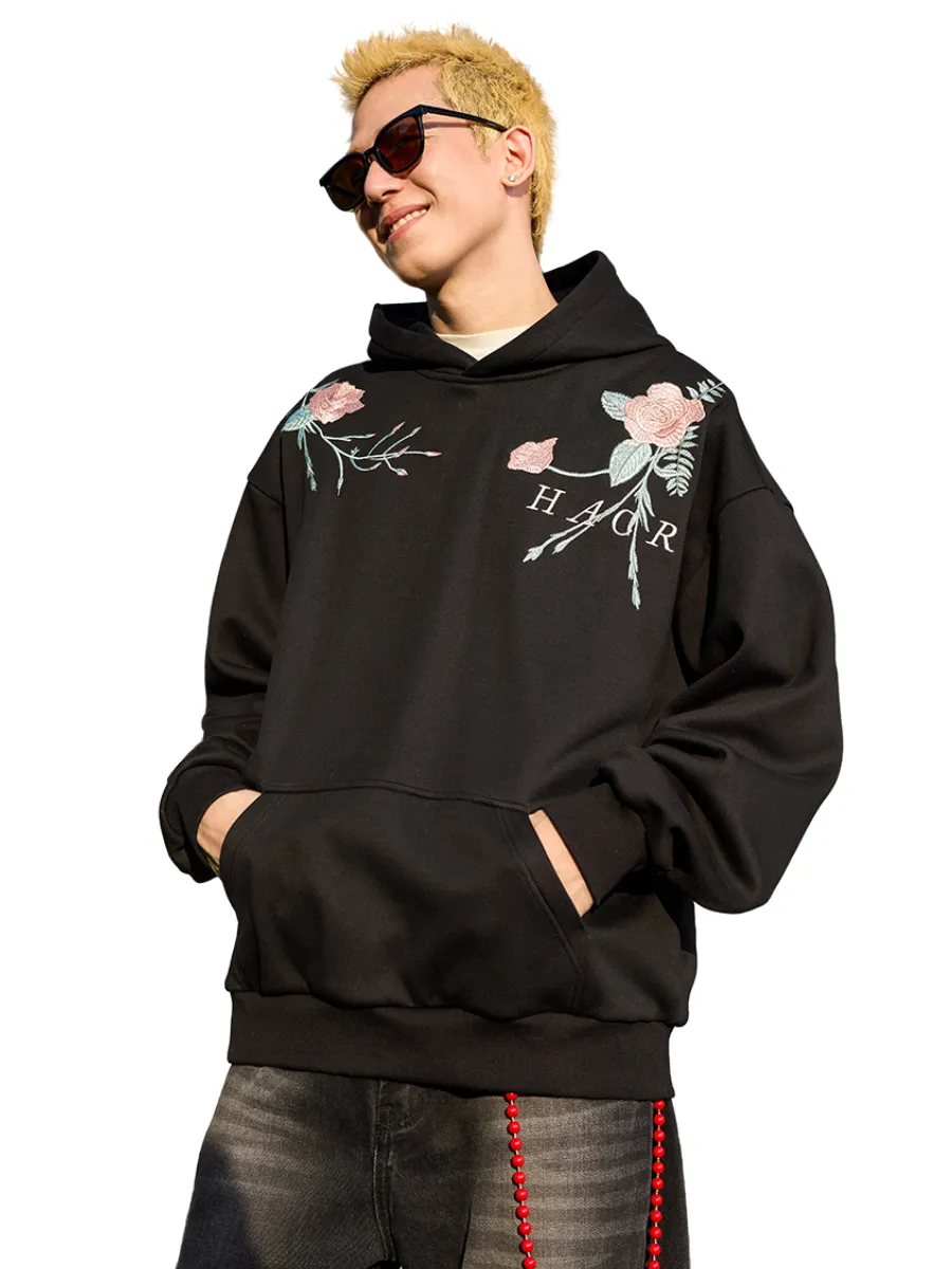 Rose Brenches Embroidered Logo Hoodie