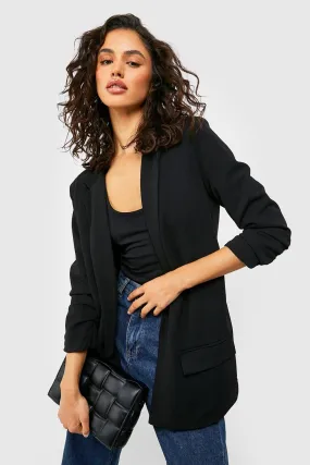 Ruched Sleeve Jersey Knit Tailored Blazer