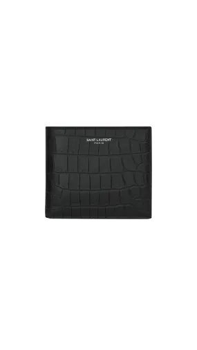 Saint Laurent Paris East/west Wallet With Coin Purse In Crocodile-embossed Leather - Black