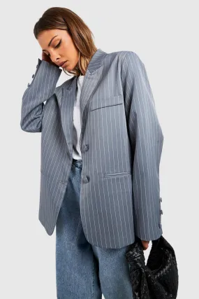 Single Breasted Pinstripe Relaxed Fit Tailored Blazer