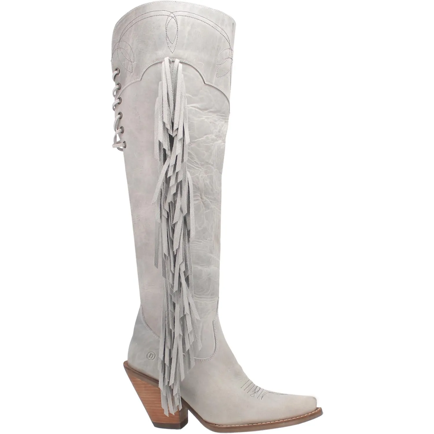 Sky High Off White Leather Fringe Knee High Boots (DS)