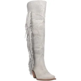 Sky High Off White Leather Fringe Knee High Boots (DS)