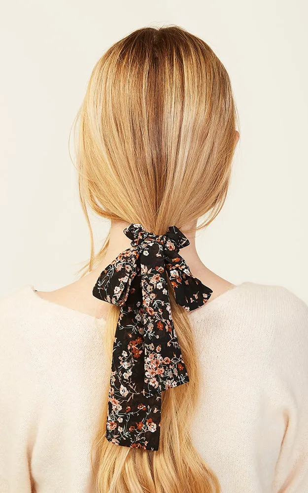 SM1971 Black Summer Floral Garden Scarf Scrunchie