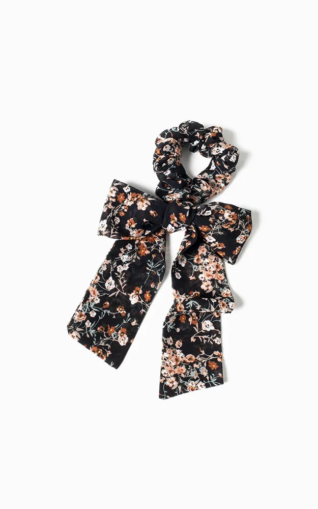 SM1971 Black Summer Floral Garden Scarf Scrunchie