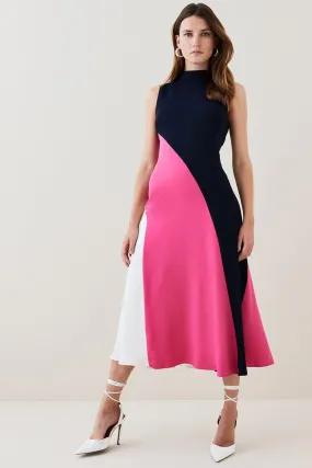 Soft Tailored Colour Block High Low Hem Midi Dress | Karen Millen