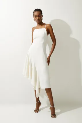 Soft Tailored Draped Asymmetric Skirt Midi Dress | Karen Millen