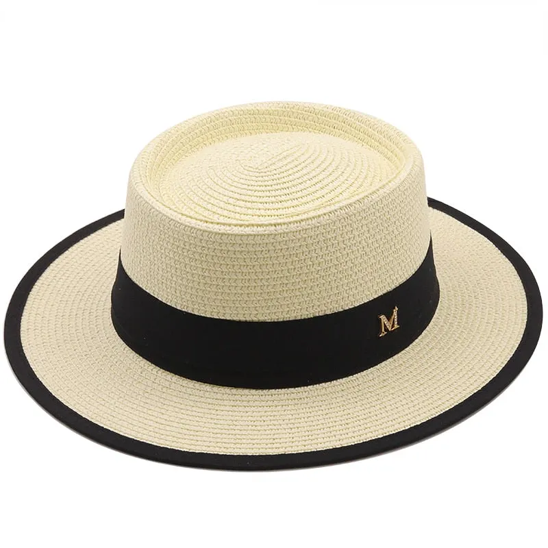 summer sun hat ladies fashion girl straw hat ribbon bow beach hat casual grass flat top panama hat bone womens visor cap