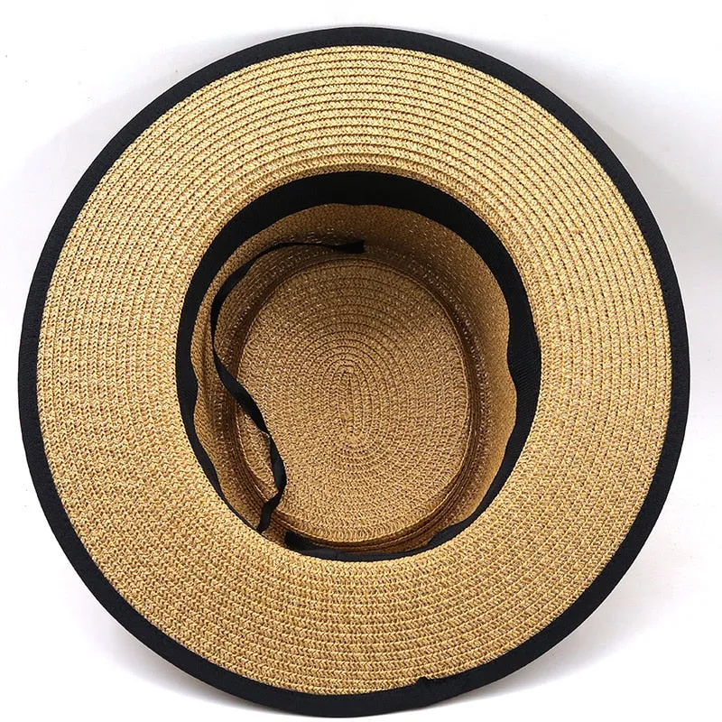 summer sun hat ladies fashion girl straw hat ribbon bow beach hat casual grass flat top panama hat bone womens visor cap