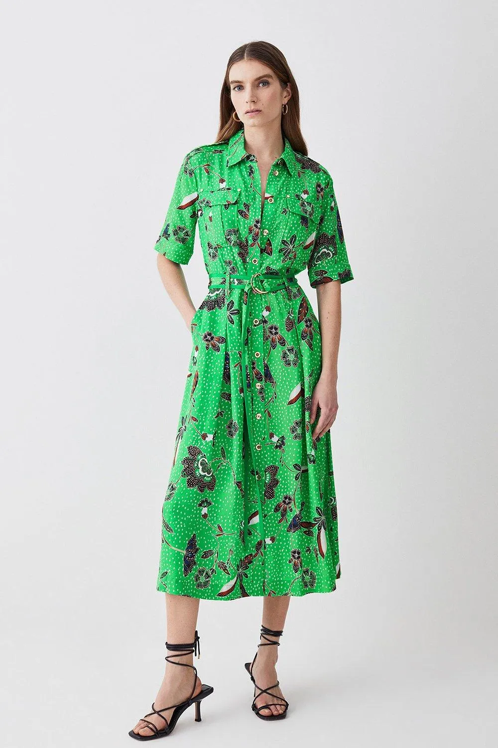 Tall Floral Batik Premium Linen Woven Shirt Dress | Karen Millen