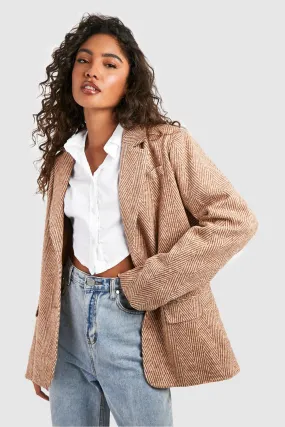 Tall Herringbone Wool Look Oversized Blazer Jacket