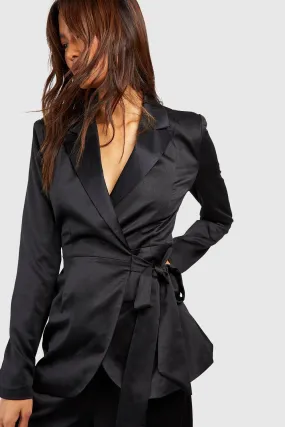 Tall Satin Wrap Tie Blazer