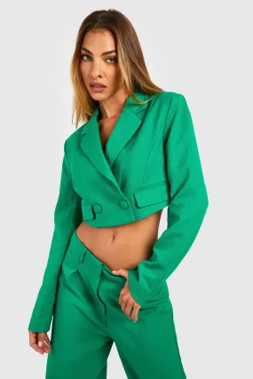 Textured Pocket Detail Longline Crop Blazer