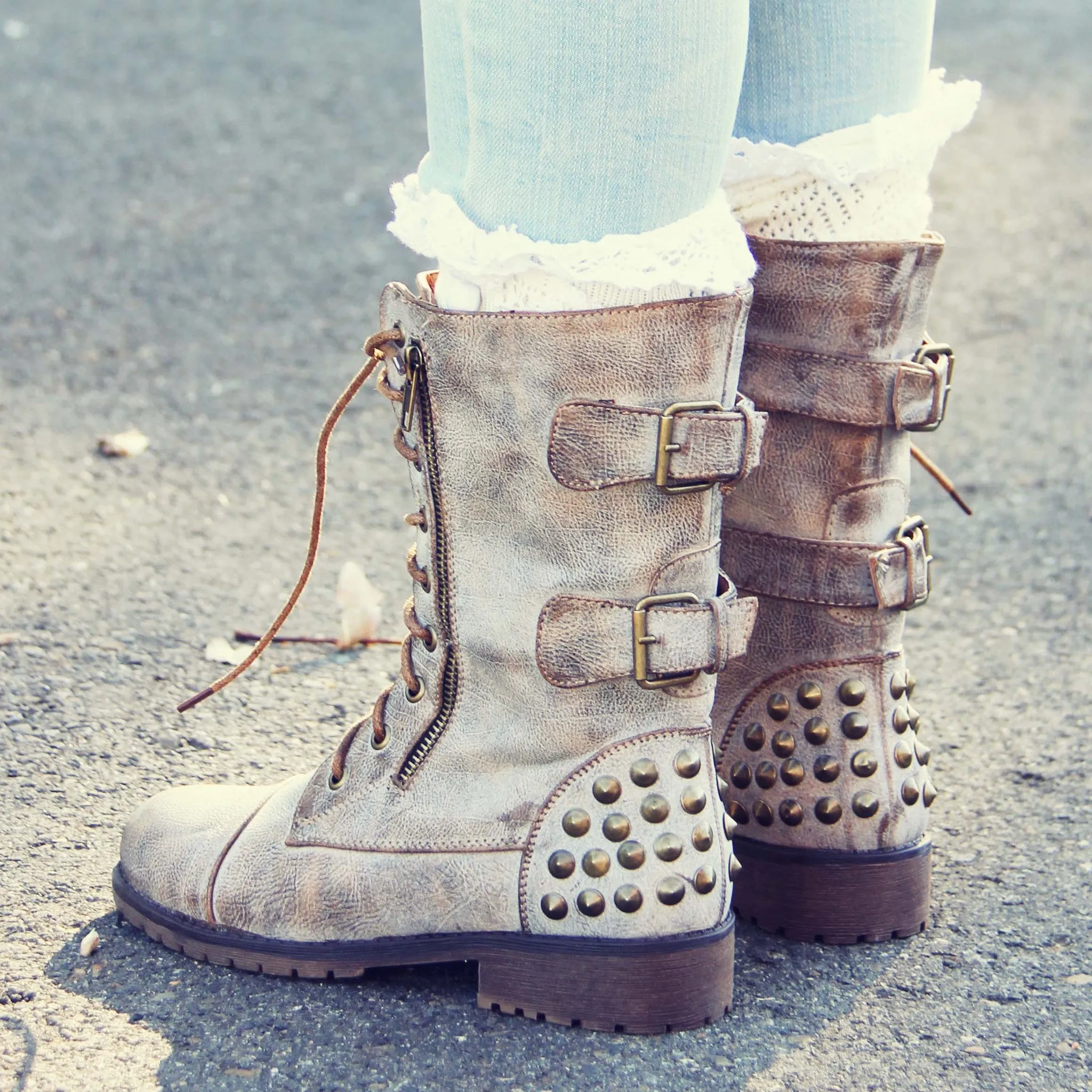 The Aberdeen Studded Combat Boots in Sand