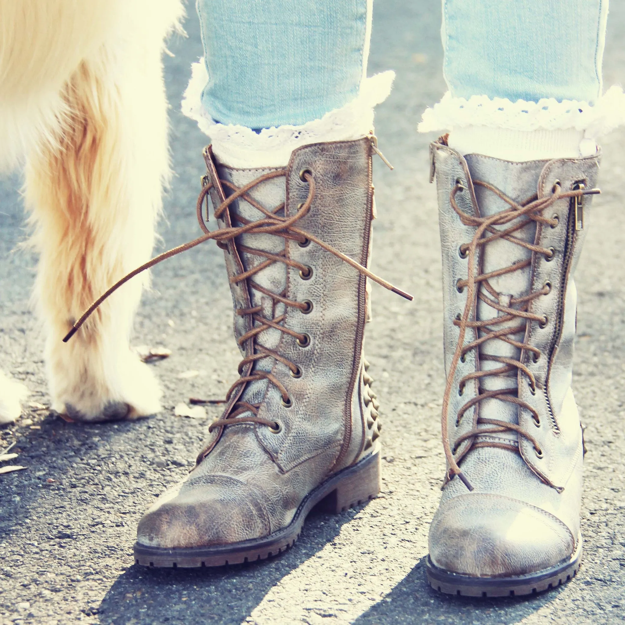 The Aberdeen Studded Combat Boots in Sand