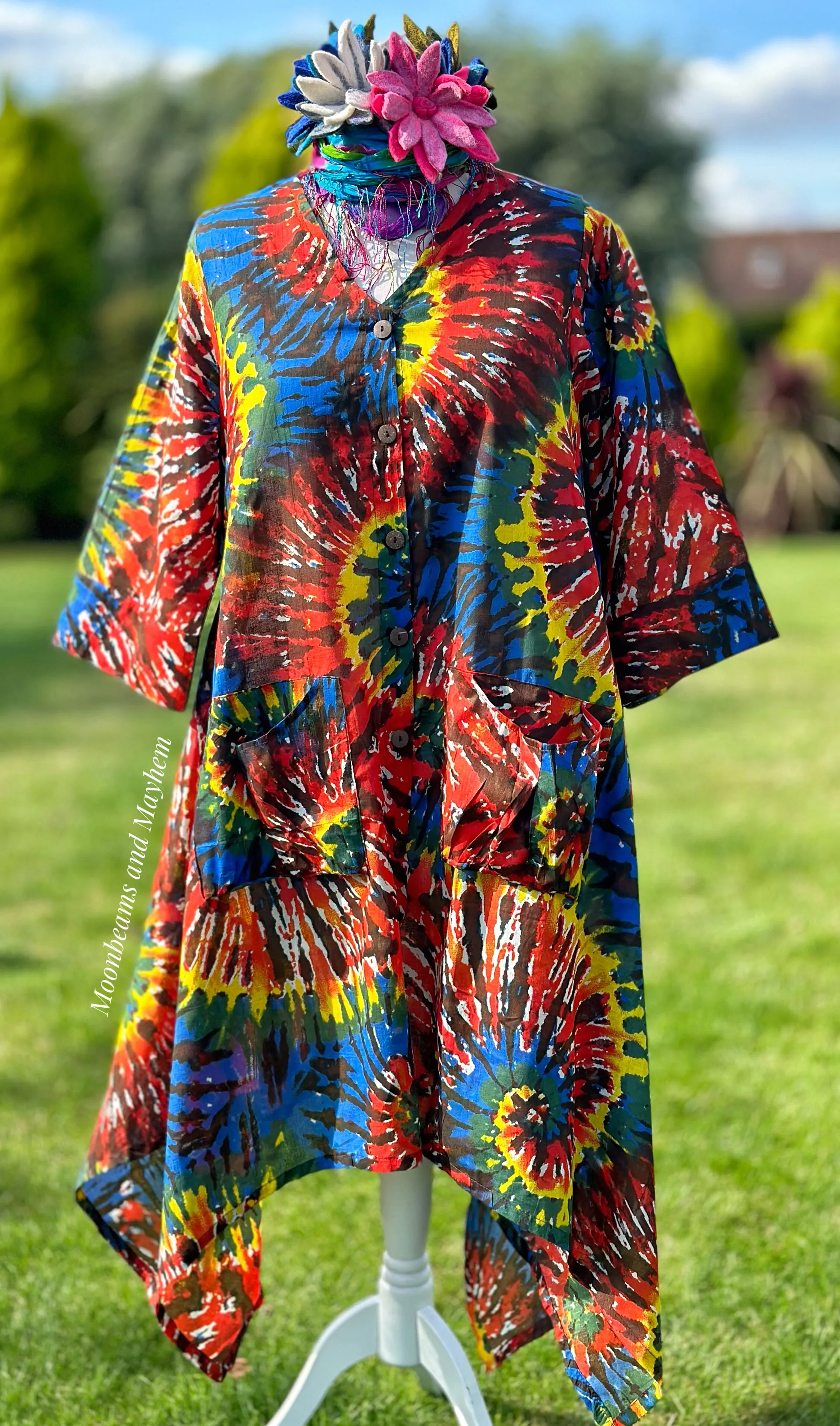 TIE DYE COTTON SMOCK DRESS / TUNIC SIZE L / XL (432)