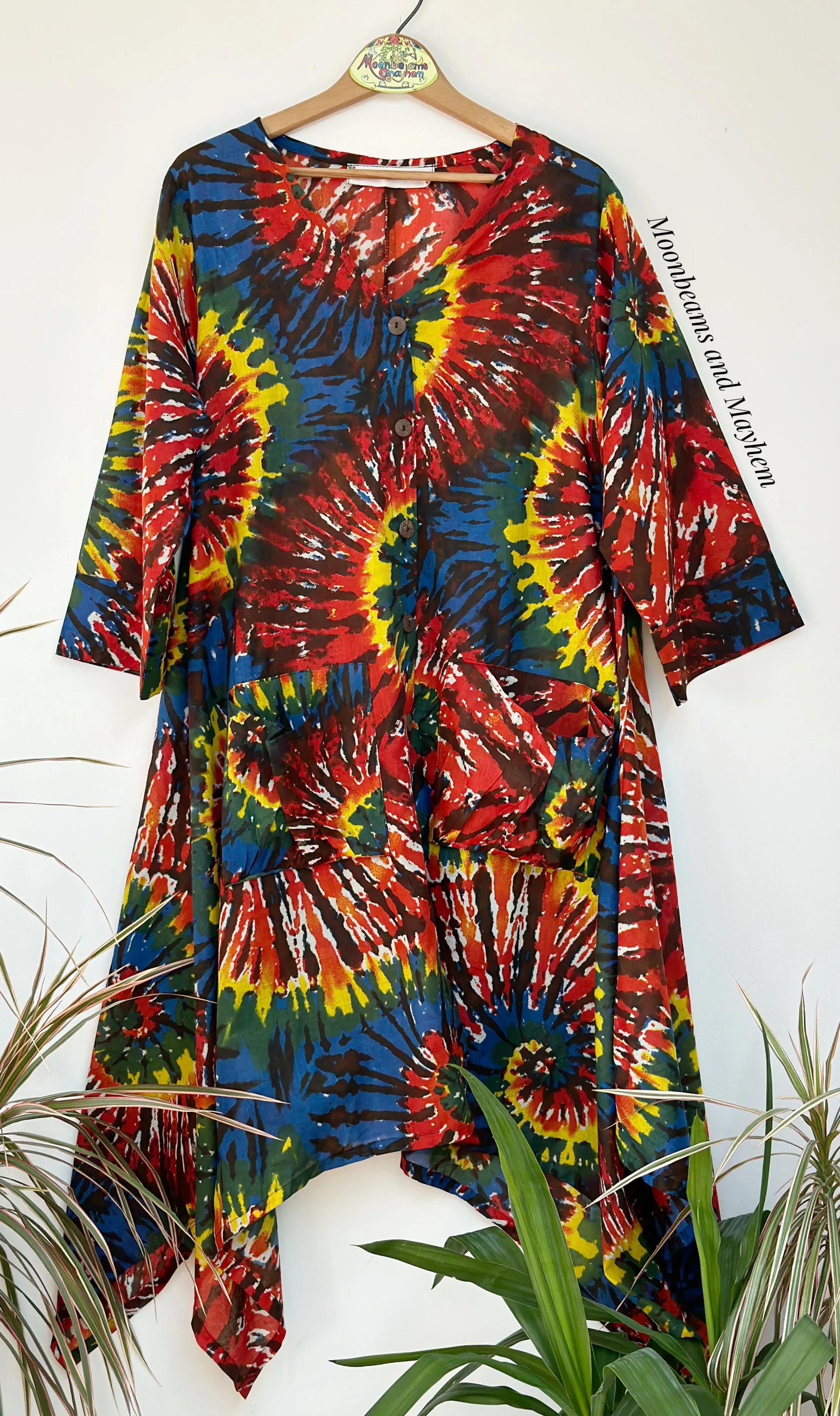 TIE DYE COTTON SMOCK DRESS / TUNIC SIZE L / XL (432)