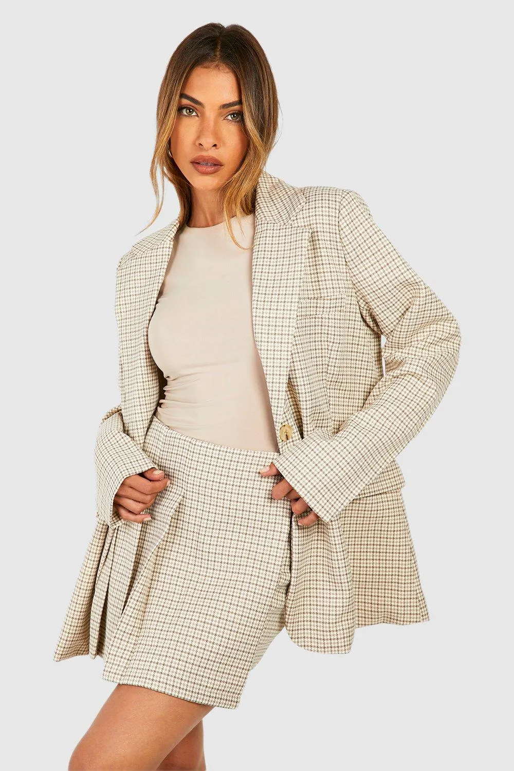 Tonal Textured Check Relaxed Fit Blazer