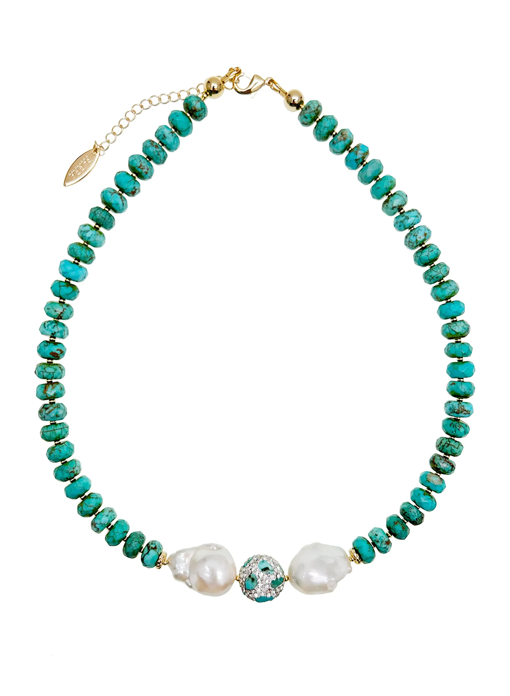 Turquoise With Baroque Pearls Statement Necklace JN057