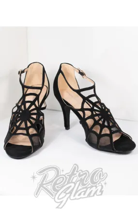 Unique Vintage Black Spider Web Charlotte Heels -  Size 7 left only