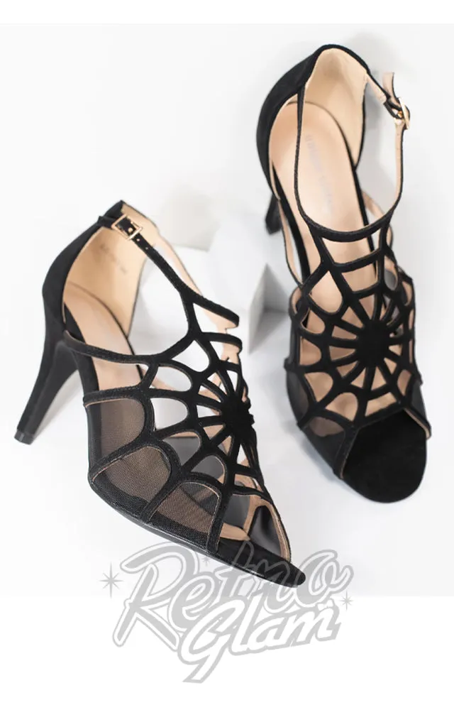 Unique Vintage Black Spider Web Charlotte Heels -  Size 7 left only